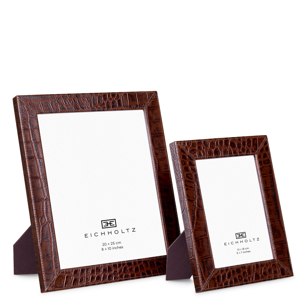 Picture Frame Scaleo set of 2 Croco embossed antique brown leather Accessories 119980 2