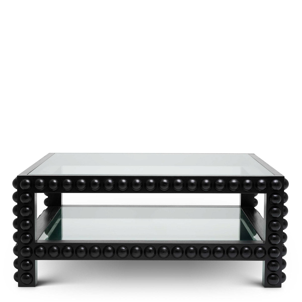 Close-up of Coffee Table Kenton highlighting Glass and Solid Wood, Black, Clear Glass Top (Image 2)
