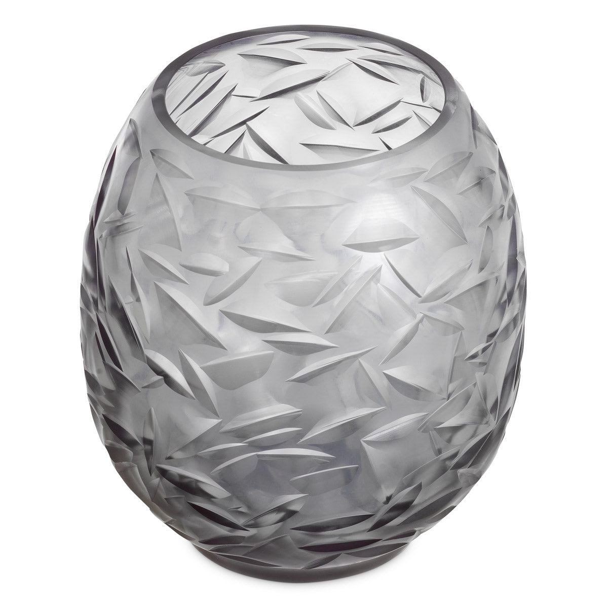 Close-up of Vase Hadleigh highlighting Glass and Grey Color, Handmade Glass, Handcut Pattern (Image 2)