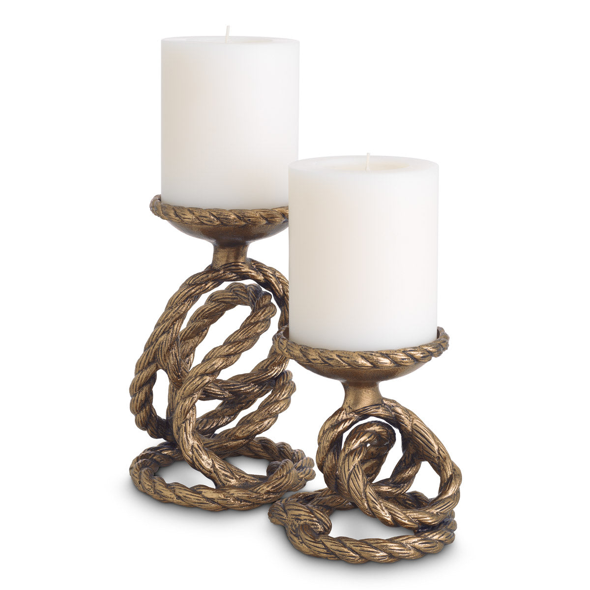 Close-up of Candle Holder Corwyn set of 2 highlighting Brass and Antique Brass, Handcasted (Image 2)