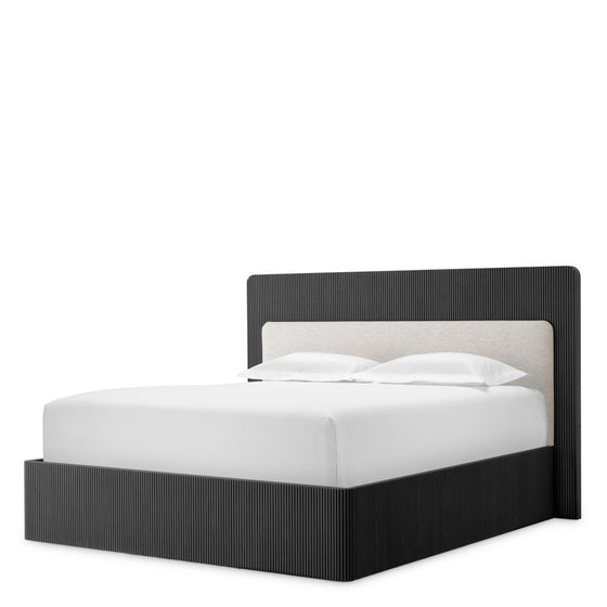 Bed Frame Dimitrios Queen size Charcoal grey oak veneer | solid wood | durini natural, Suitable for a queen size box spring or mattress 120183