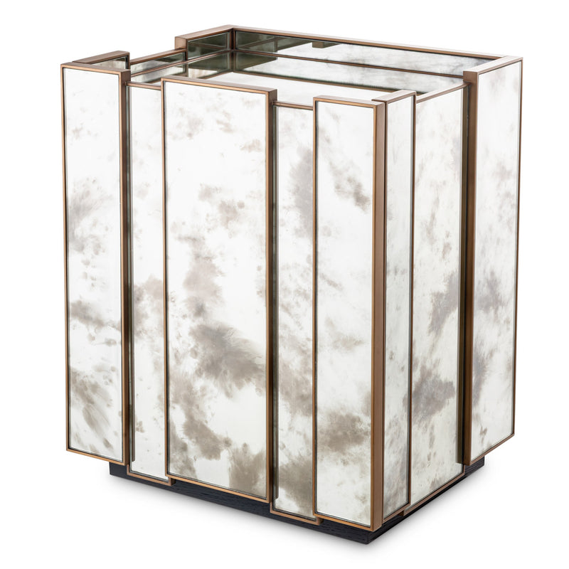 Eichholtz Nightstand Nottingham Left — Antique Mirror Glass, Brushed Brass hero image (Image 1)