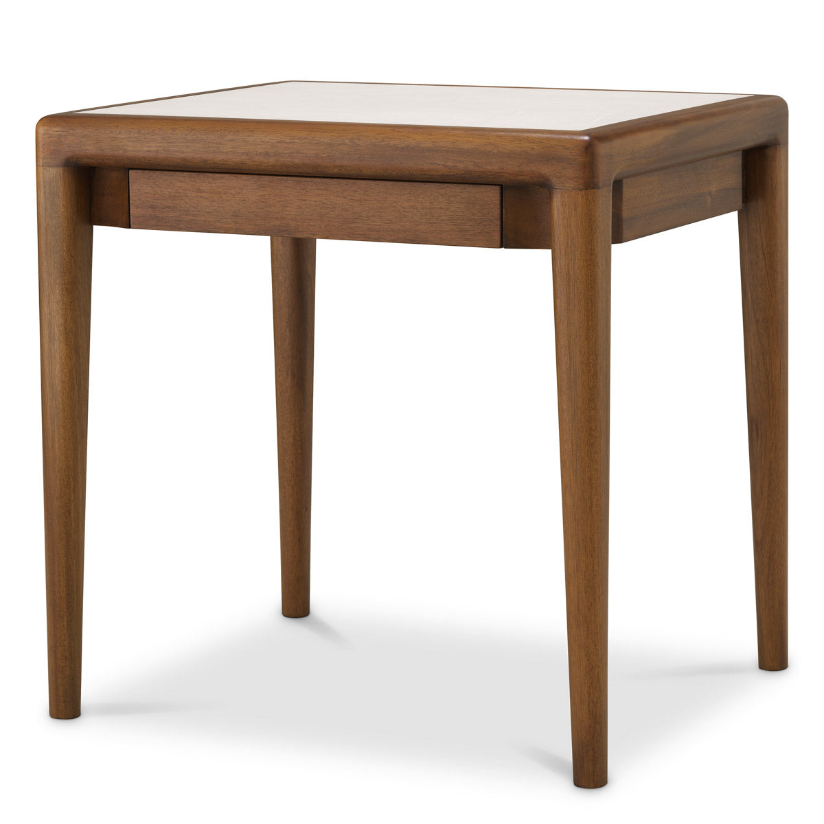 Eichholtz Side table Hensley — Mahogany Wood, Caramel, Beige Marble hero image (Image 1)