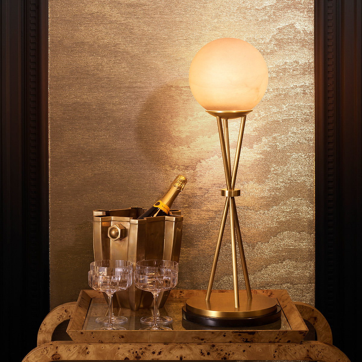 Lifestyle angle of Table Lamp Izzy with refined Antique Brass, Alabaster tones (Image 8)