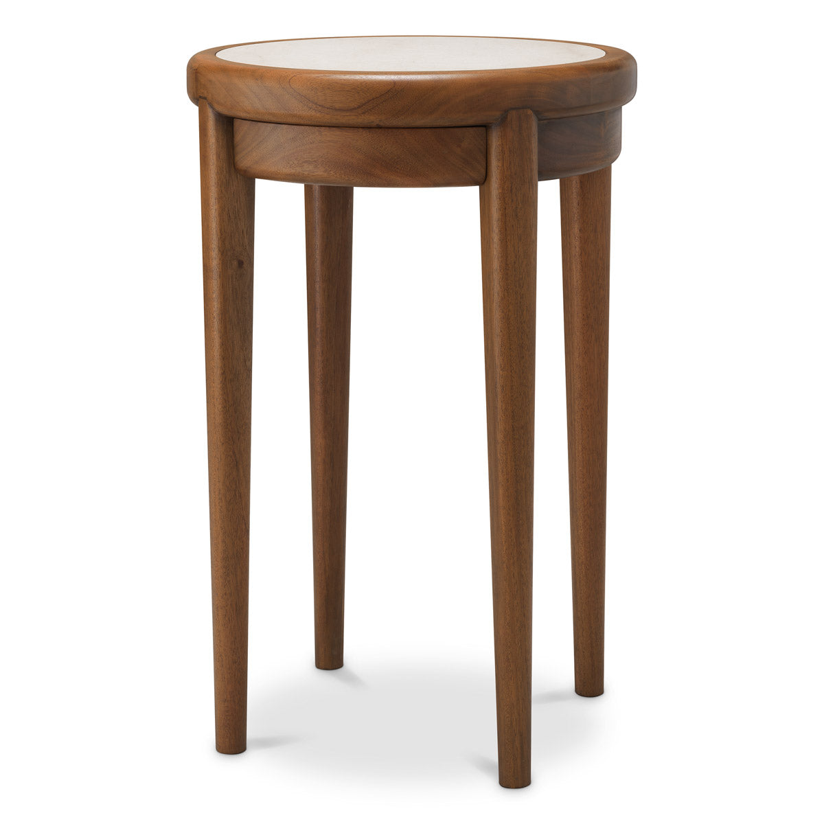 Eichholtz Side table Hensley Round — Mahogany Wood, Caramel, Beige Marble hero image (Image 1)