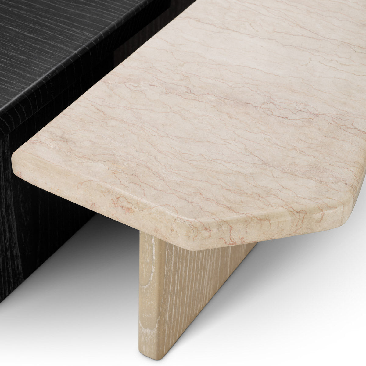 Close-up of Coffee Table Yardham highlighting Travertine and Travertine, Charcoal Grey Oak Veneer (Image 2)