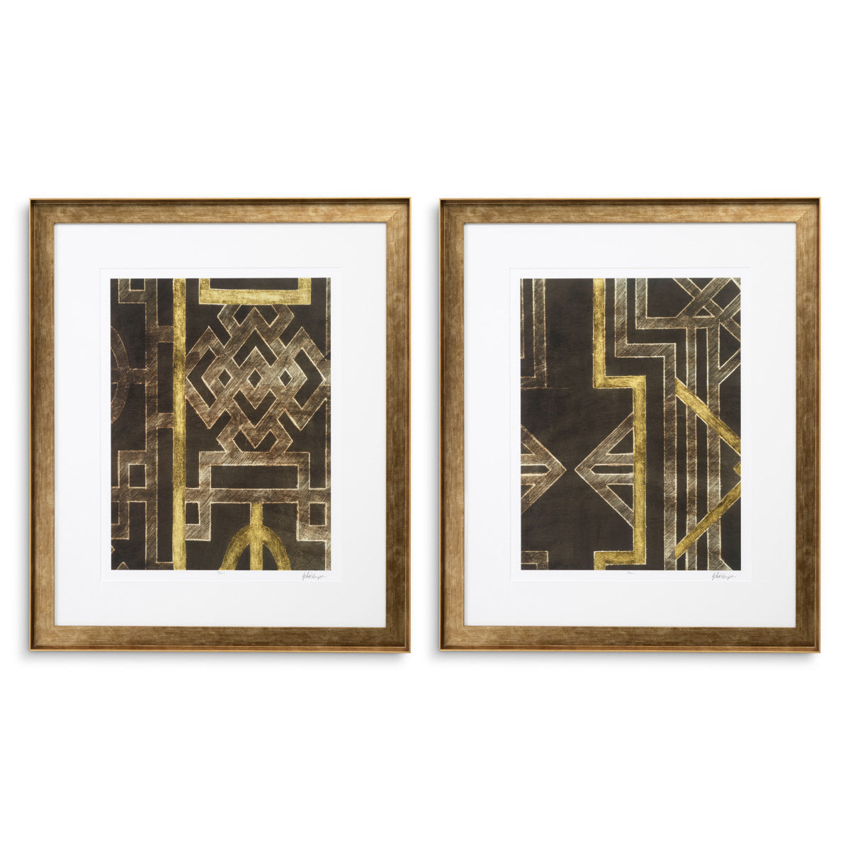 Print Trellis Pattern by Ethan Harper I set of 2 Antique golden wooden frame | clear glass Accessories 120718 2