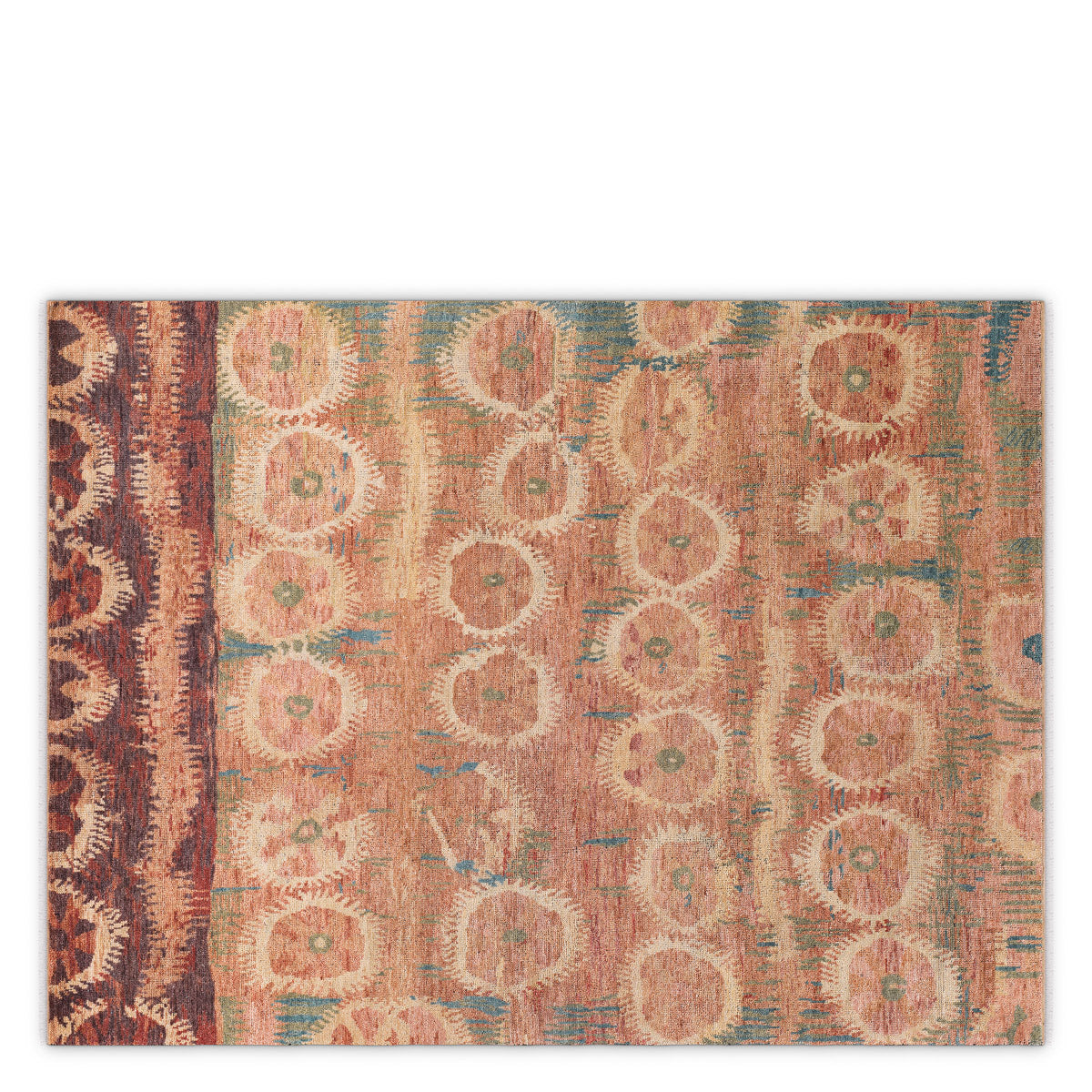 Close-up of Rug Marlton 118.11" X 157.48" highlighting Fabric and Brown, Orange, Hand Knotted, 100% Wool Pile (Image 2)