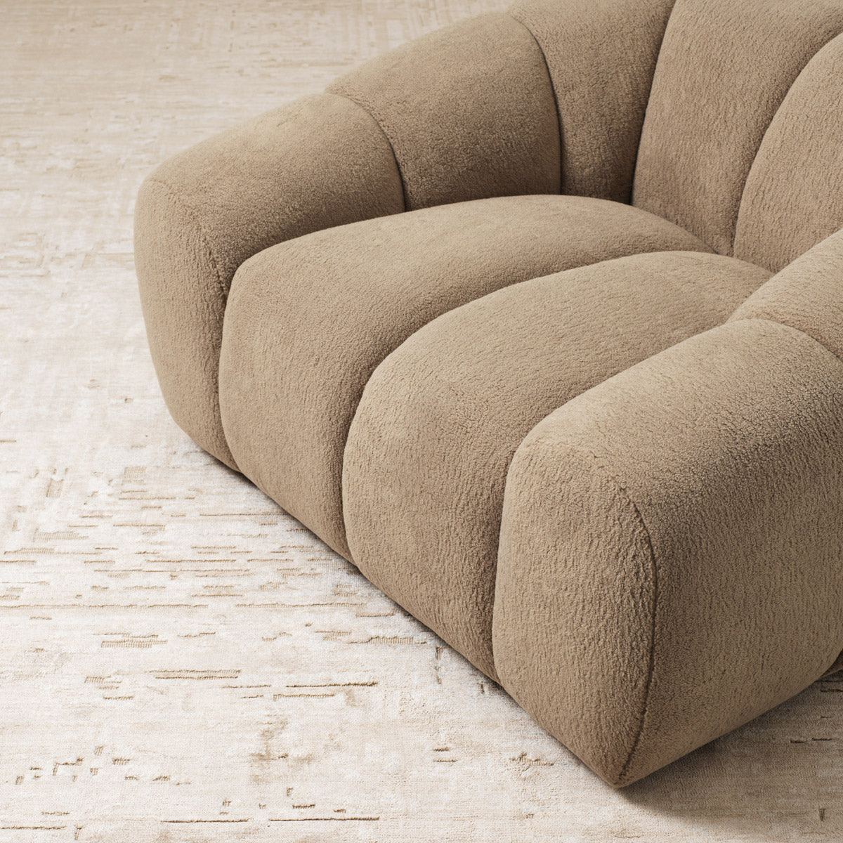 Rug Featherstone 78.74" X 118.11" by Eichholtz in a styled setting — Beige, Grey, Handwoven, 50% Viscose, 30% Wool, 20% Cotton (Image 4)