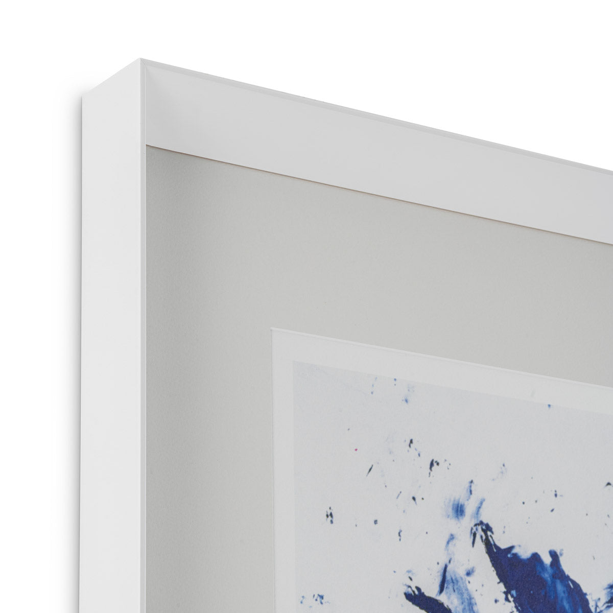Close-up of Print Hommage by Yves Klein highlighting Glass and White Frame, Clear Glass (Image 2)