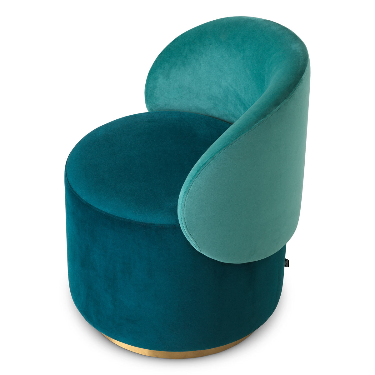 Low Dining Chair Greer by Eichholtz in a styled setting — Savona Sea Green Velvet, Savona Turquoise Velvet, Brushed Brass Swivel Base (Image 4)