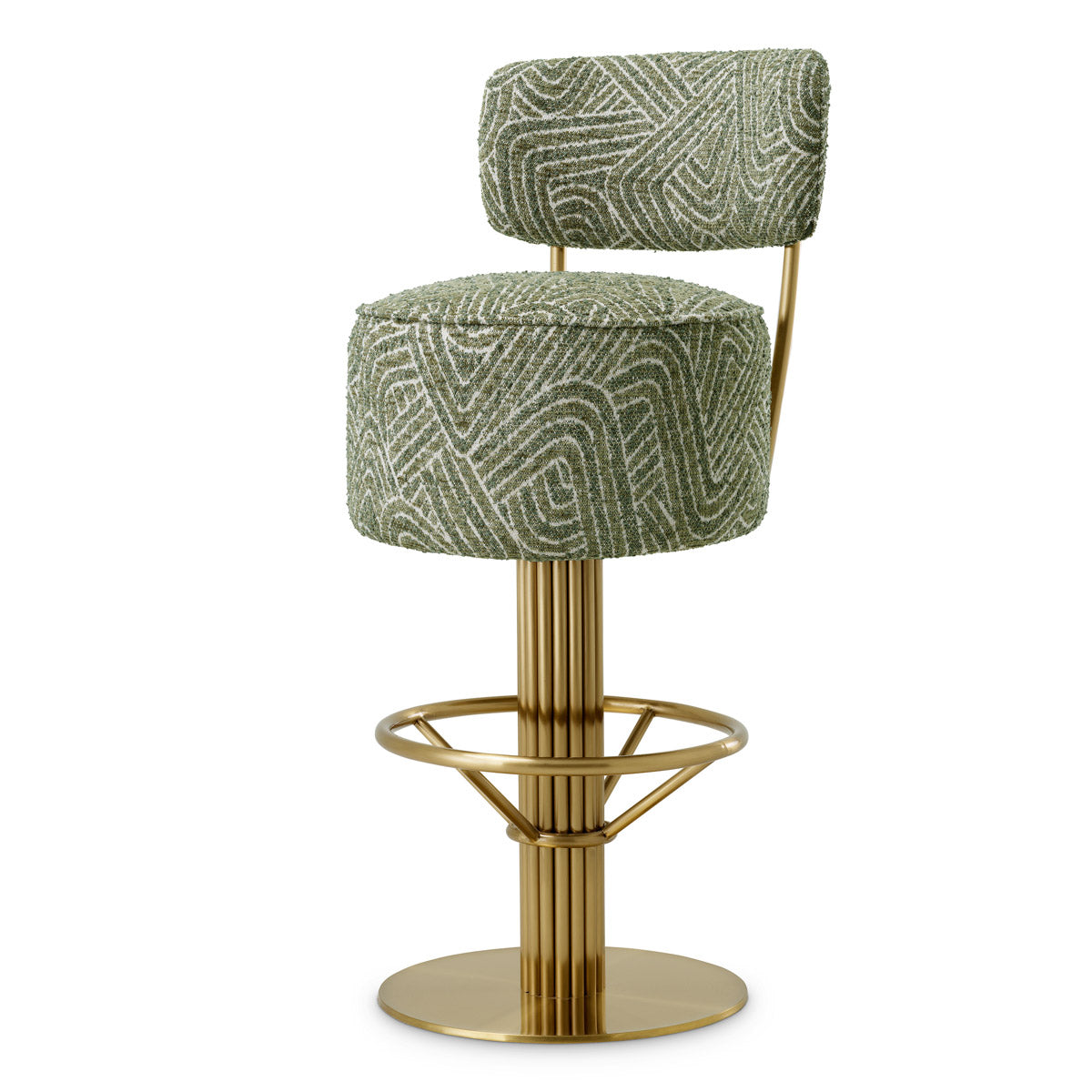 Eichholtz Bar Stool Carleton with back — Brushed Brass, Camari Green, Swivel Base hero image (Image 1)