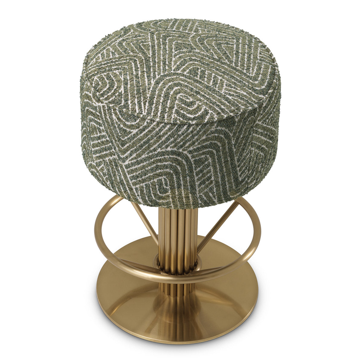 Counter Stool Carleton by Eichholtz in a styled setting — Brushed Brass, Camari Green, Swivel Base (Image 4)