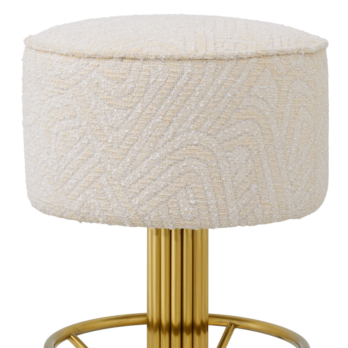 Lifestyle angle of Counter Stool Carleton with refined Brushed Brass, Camari Cream, Swivel Base tones (Image 8)