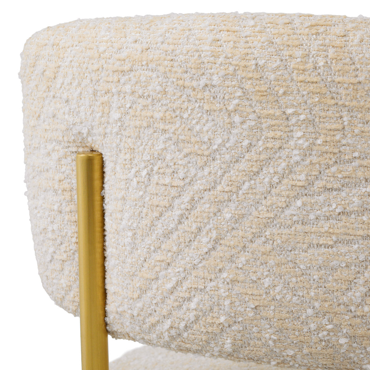 Close-up of Counter Stool Carleton with back highlighting Brass, Viscose, Linen, Polyester, Acrylic and Brushed Brass, Camari Cream, Swivel Base (Image 10)