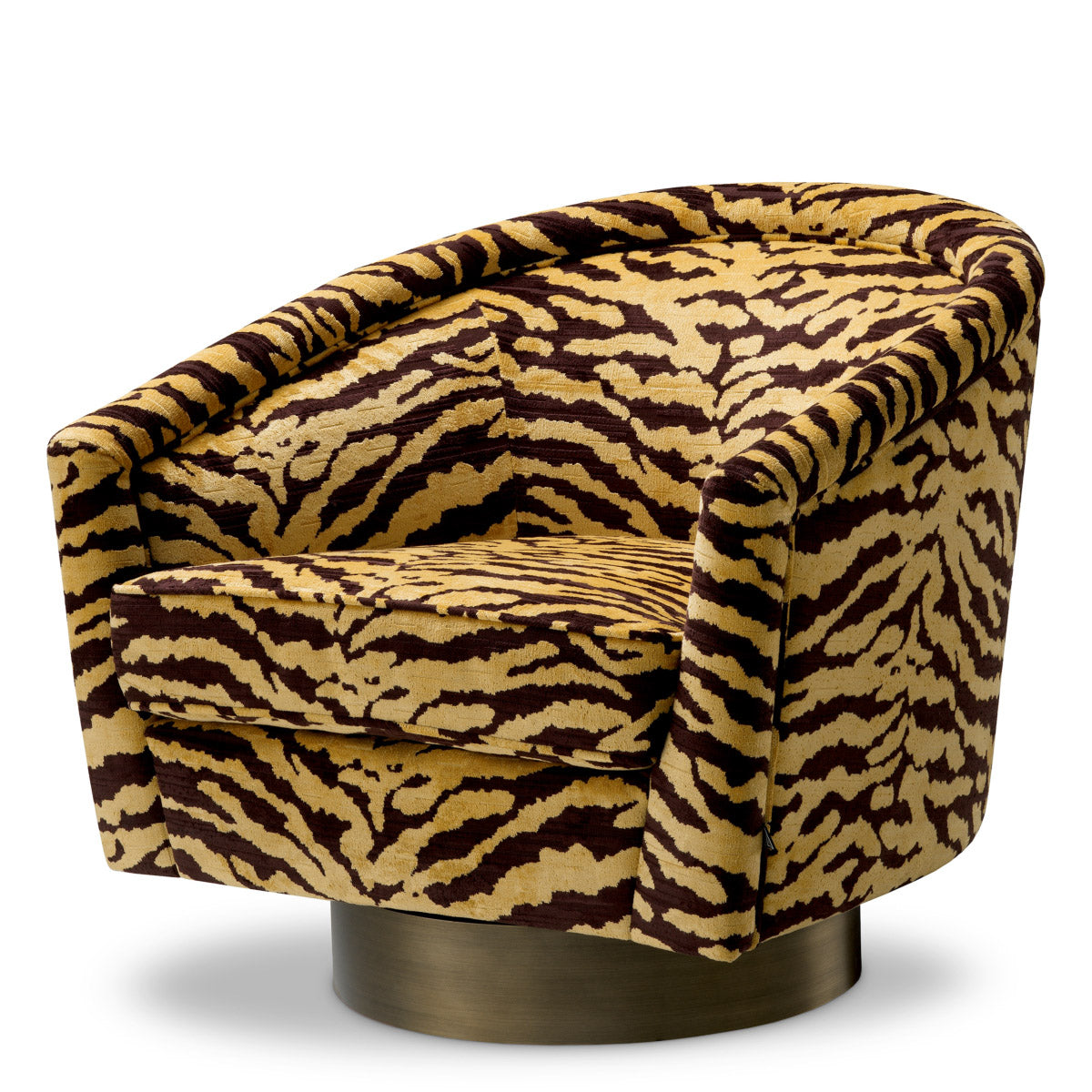 Swivel Chair Catene Tigris brown | brushed brass finish swivel base 85% viscose | 15% polyester Chairs & Sofas A119426 2