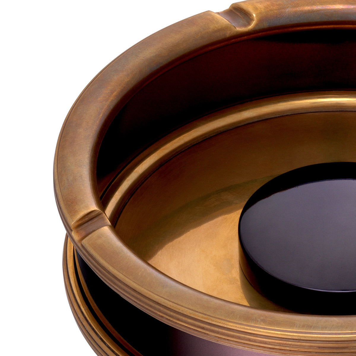 Eichholtz Ashtray Ella black nickel finish ashtray features a stylish vintage brass rim at the top and the