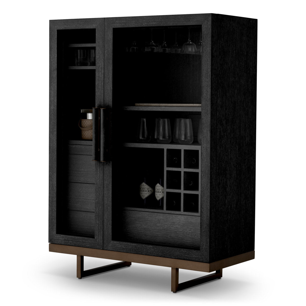 Eichholtz Bar Cabinet Connaught Immerse yourself in sophistication with the Connaught Bar Cabinet. Encased in charcoal grey oak veneer