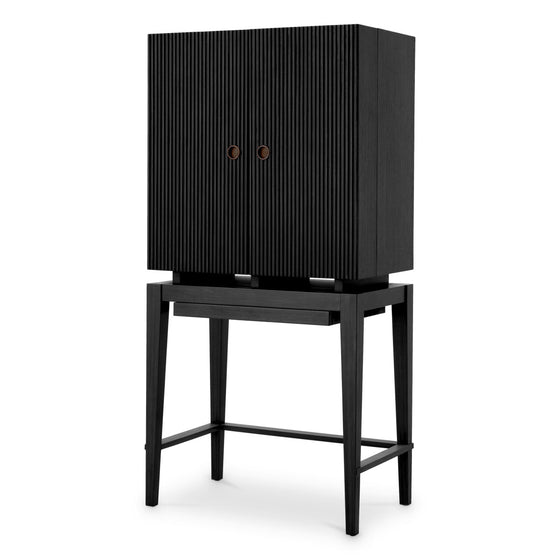 Eichholtz Bar Cabinet Dimitrios Ribbed door panels lend geometry to the distinctive Dimitros Bar Cabinet, inspired by the aesthetic