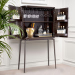Eichholtz Bar Cabinet Nilsson cabinet features a captivating woven oak veneer with a luxurious bronze finish and has an