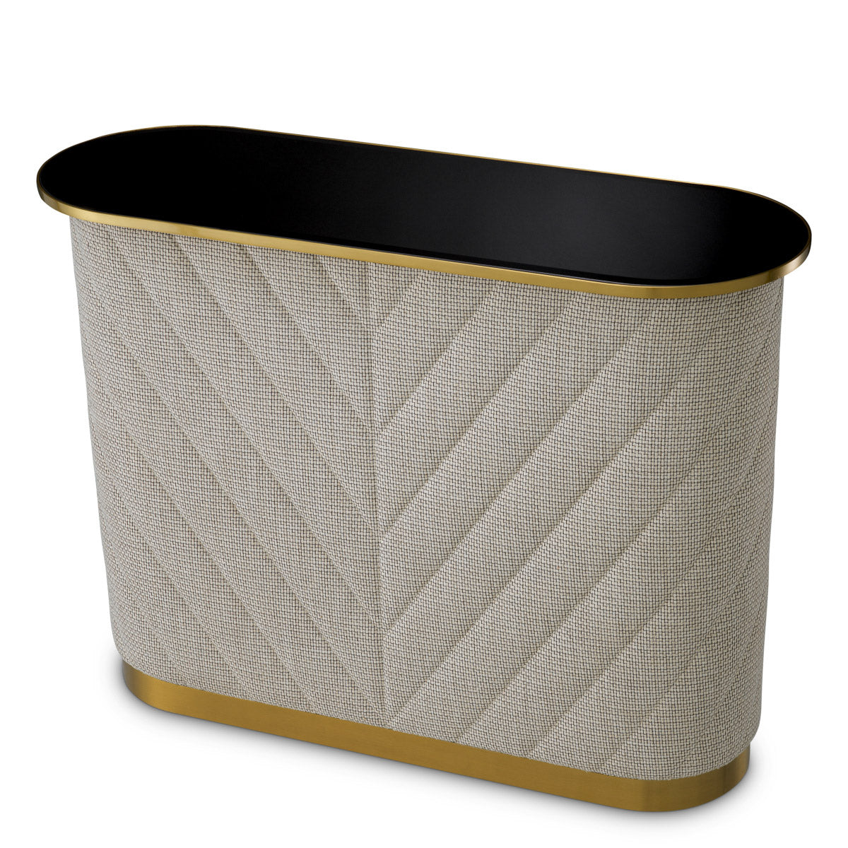 Eichholtz Bar Matthew the lush Forrester fabric, perfectly complemented by a sophisticated brushed brass finish and sleek black