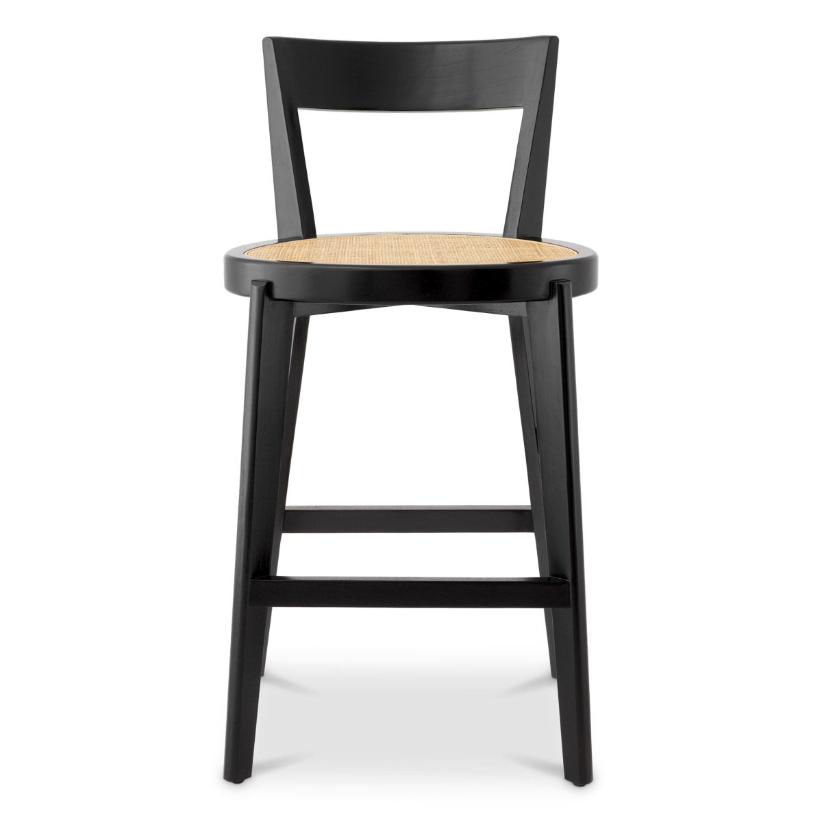 Eichholtz Bar Stool Alvear black finish that exudes timeless sophistication. The exquisite rattan cane webbing infuses a touch of