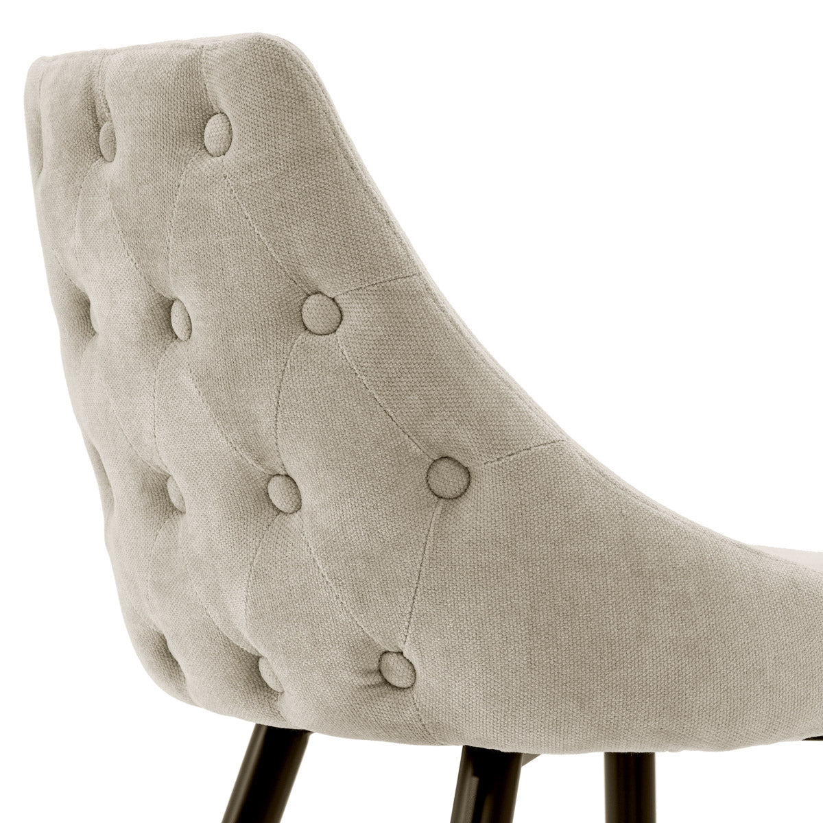 Eichholtz Bar Stool Cedro button back and black tapered legs with brass caps, this vintage style furniture piece will