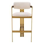 Eichholtz Bar Stool Donato a circular seat and curved backrest in a Bouclé cream upholstery, this bar stool pairs