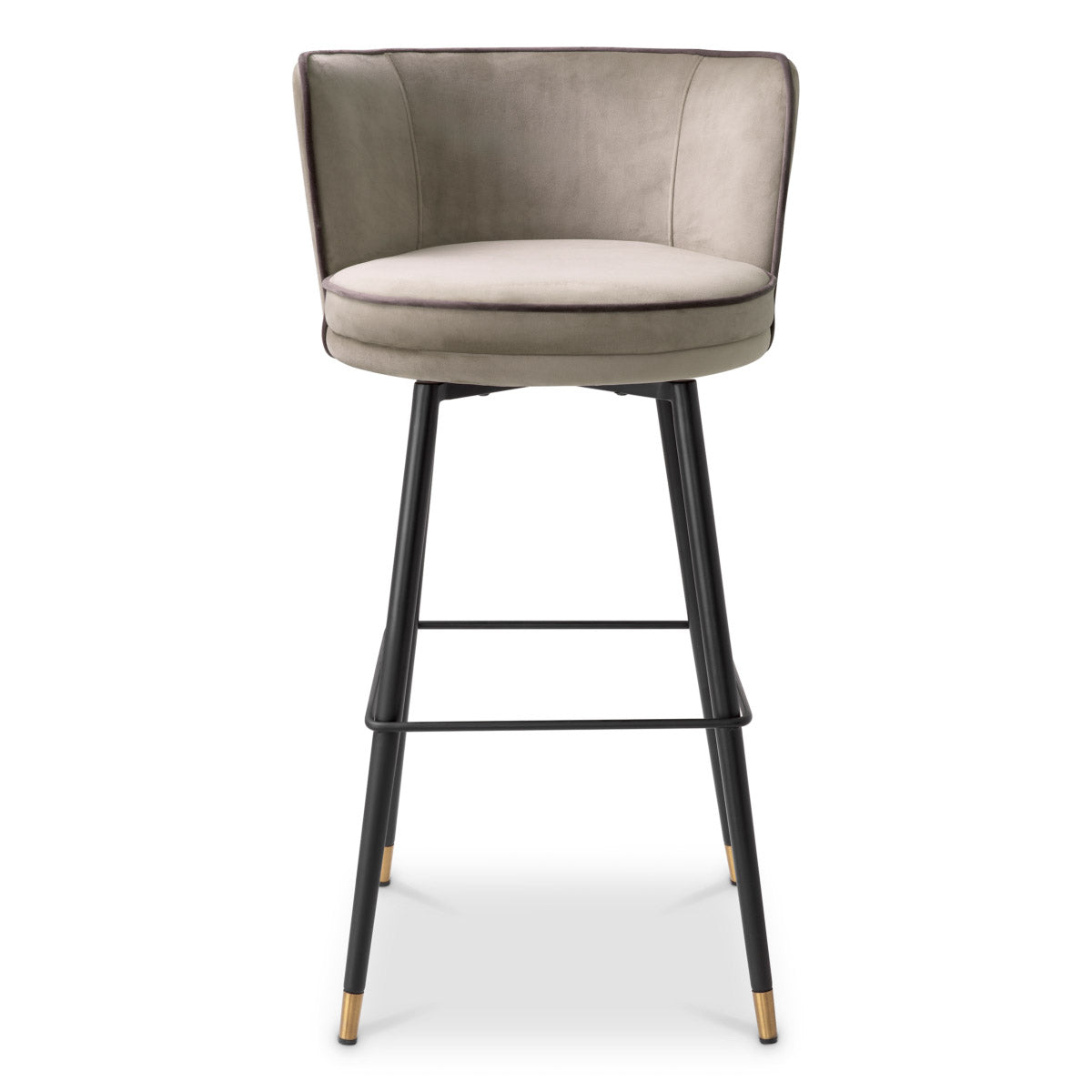 Eichholtz Bar Stool Grenada Savona greige velvet with elegant contrast piping, this barstool boasts a swivel base for versatile