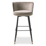 Eichholtz Bar Stool Grenada Savona greige velvet with elegant contrast piping, this barstool boasts a swivel base for versatile
