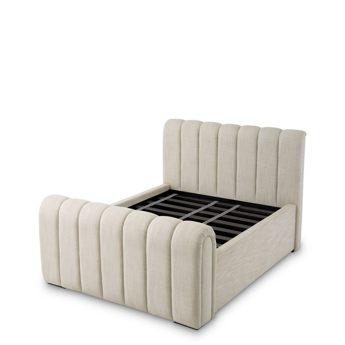 Eichholtz Bed Frame Kayden Queen size this bed fuses elegance with modern comfort. Its plush fabric invites relaxation, while its seamless