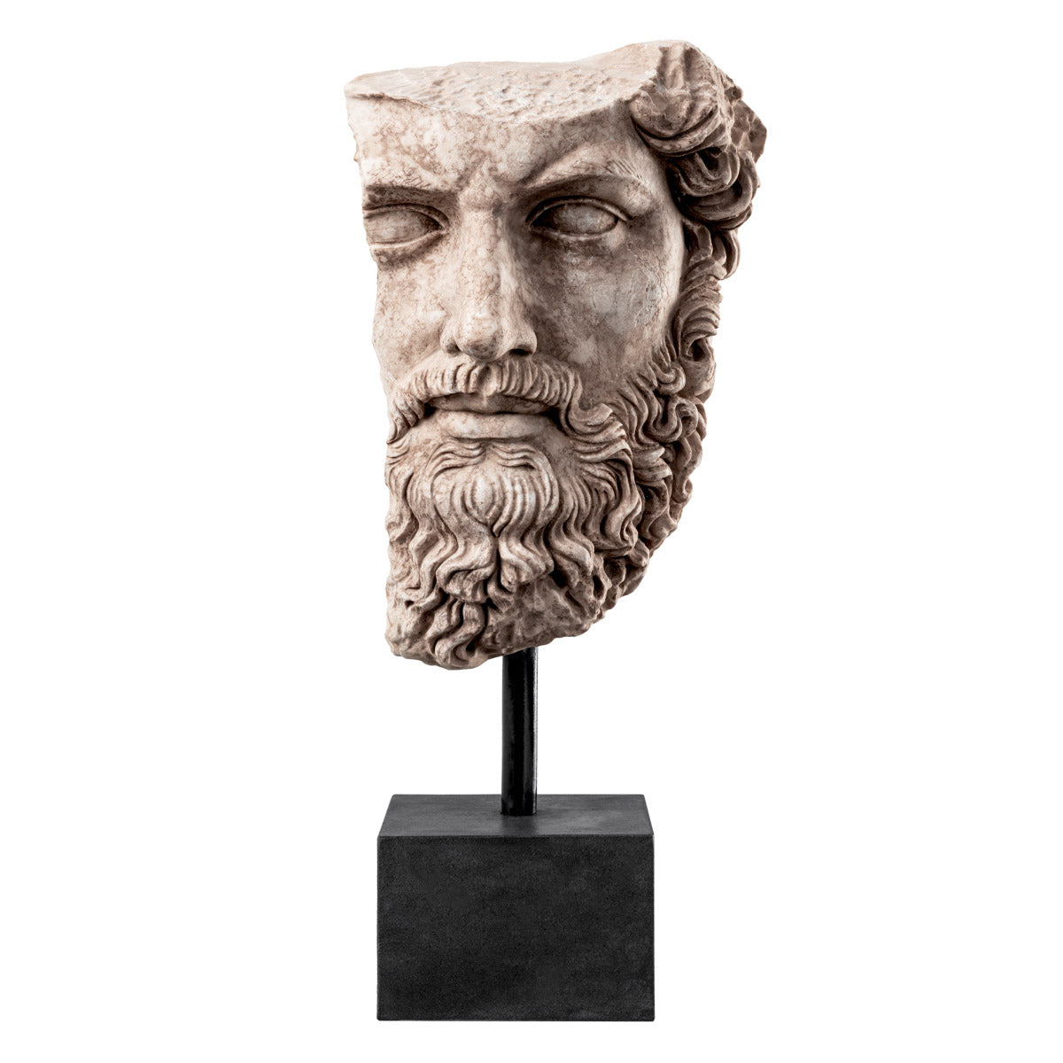 Eichholtz Bust of Lucius Verus elegantly on a black metal base. Each piece is unique, with variations in color and