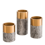Eichholtz Candle Holder Sierra set of 3 Holders. Comprised of grey marble and brass, they work well with a variety of interior