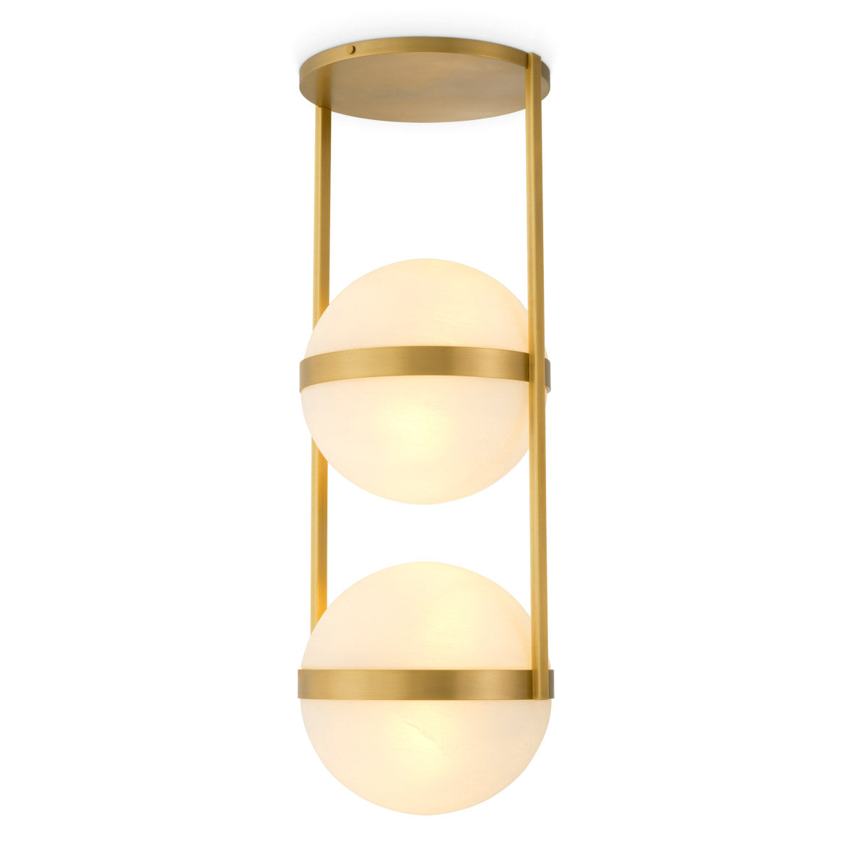 Eichholtz Ceiling Lamp Dover Introducing the Eichholtz Ceiling Lamp Dover, featuring two white glass globes suspended from an antique-fin...