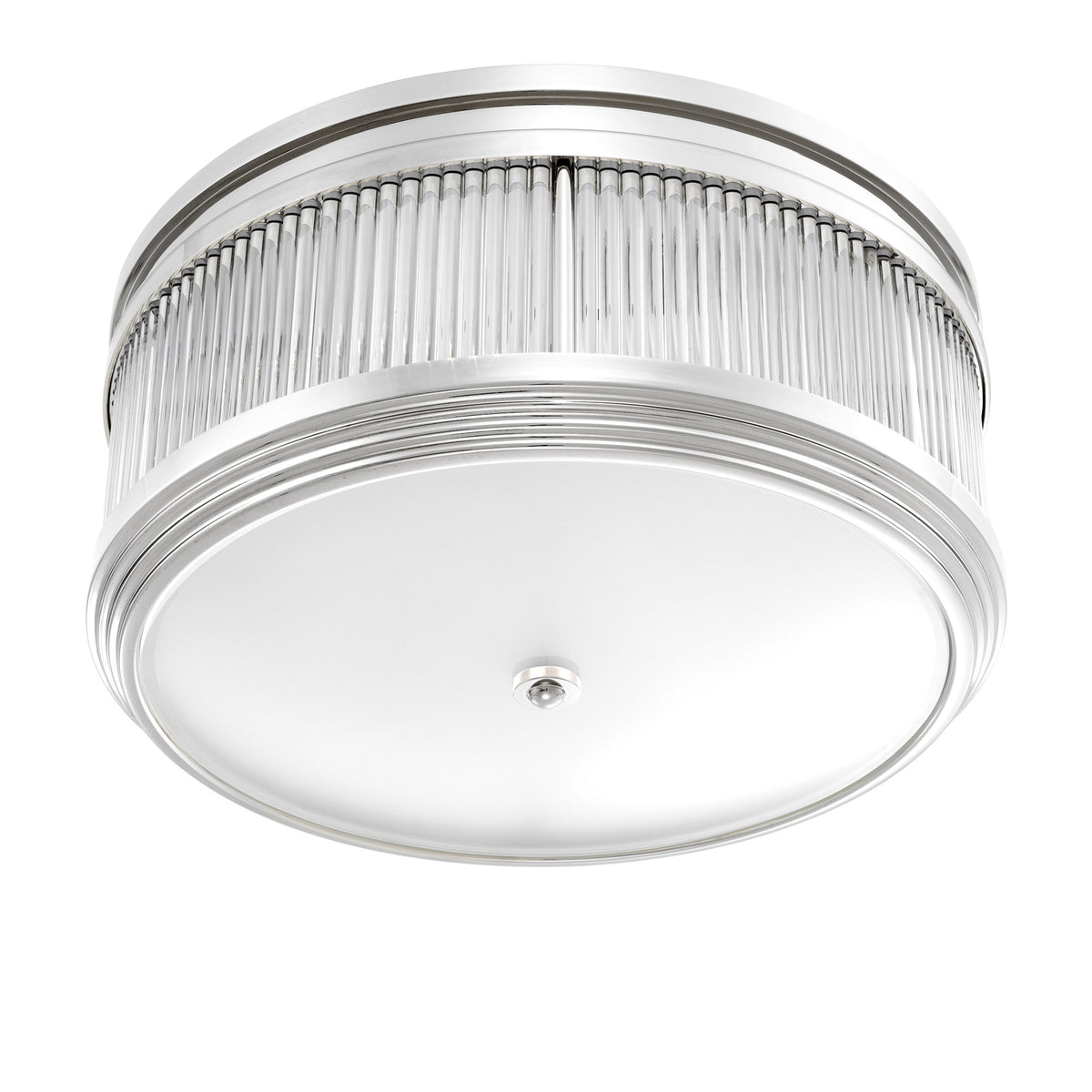 Eichholtz Ceiling Lamp Rousseau set in the side panels of the circular drum frame to create a sparkling effect.