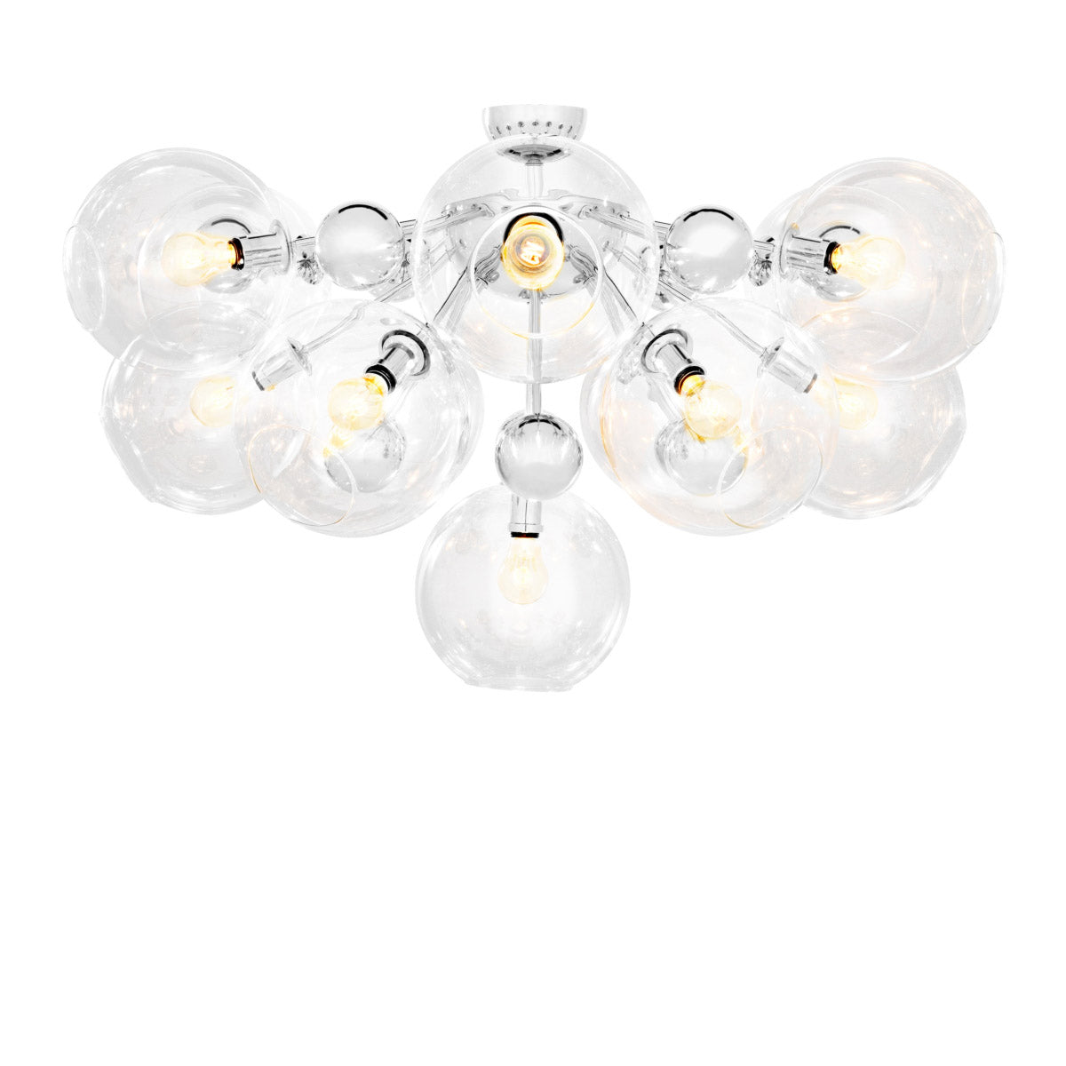 Eichholtz Ceiling Lamp Soleil adorn the nickel finished frame. Lit with LED antique reproduction bulbs, this vintage style flushmount