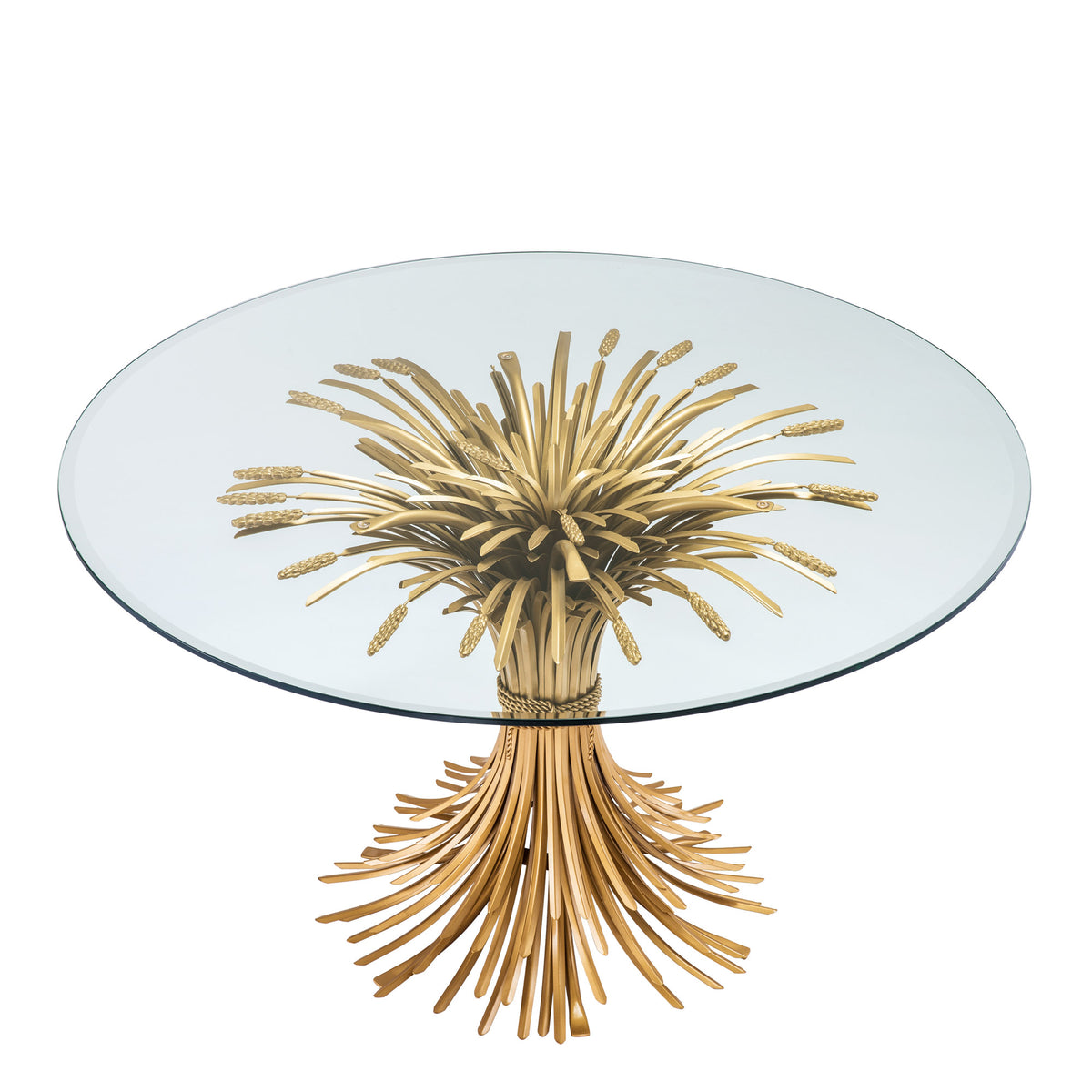 Eichholtz Centre Table Bonheur¸ 130 cm cm includes a sheaf-shaped base and a bevelled clear glass tabletop. Originally a symbol of