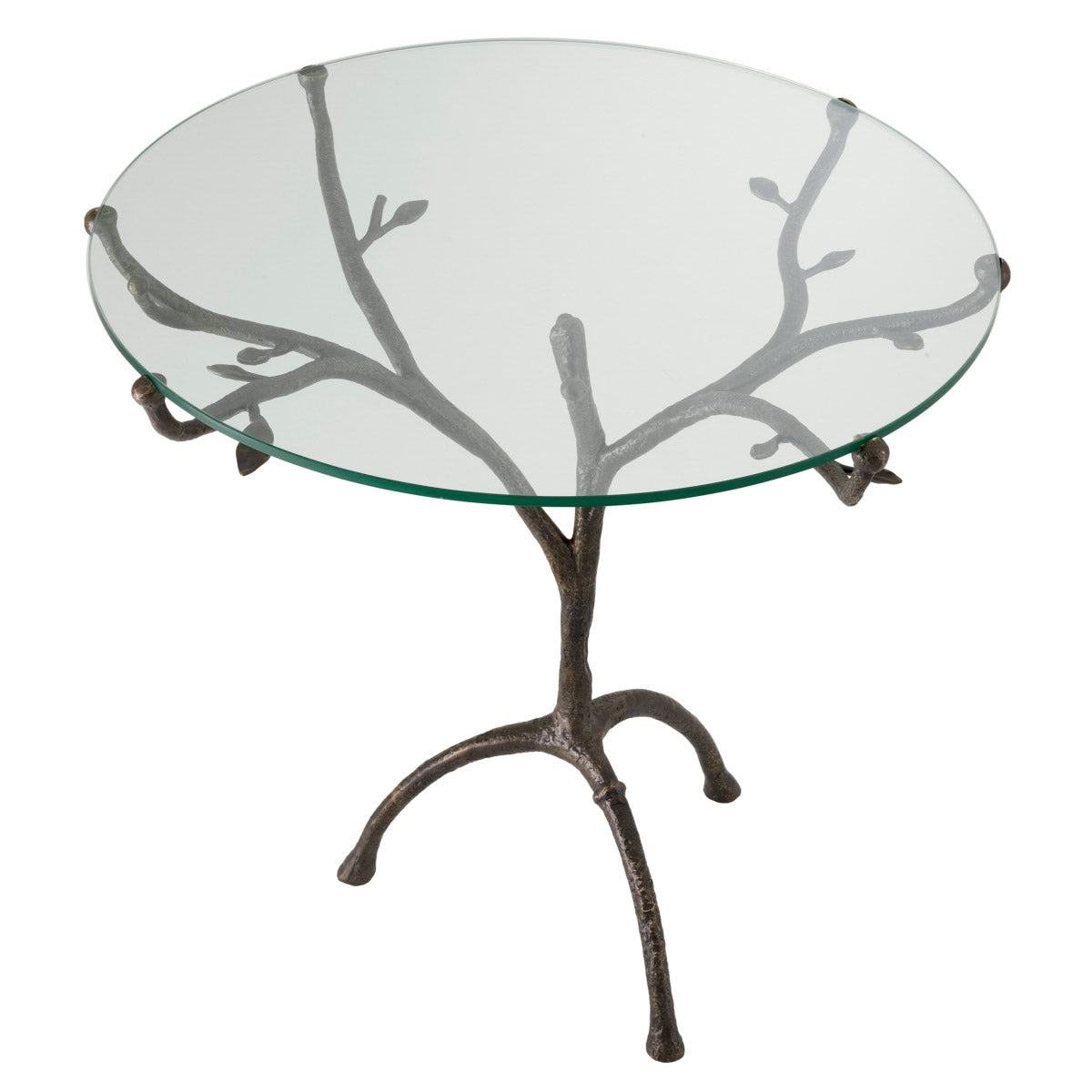 Eichholtz Centre Table Christophe Featuring a round tabletop of clear glass and a superb branch-like casted brass frame with