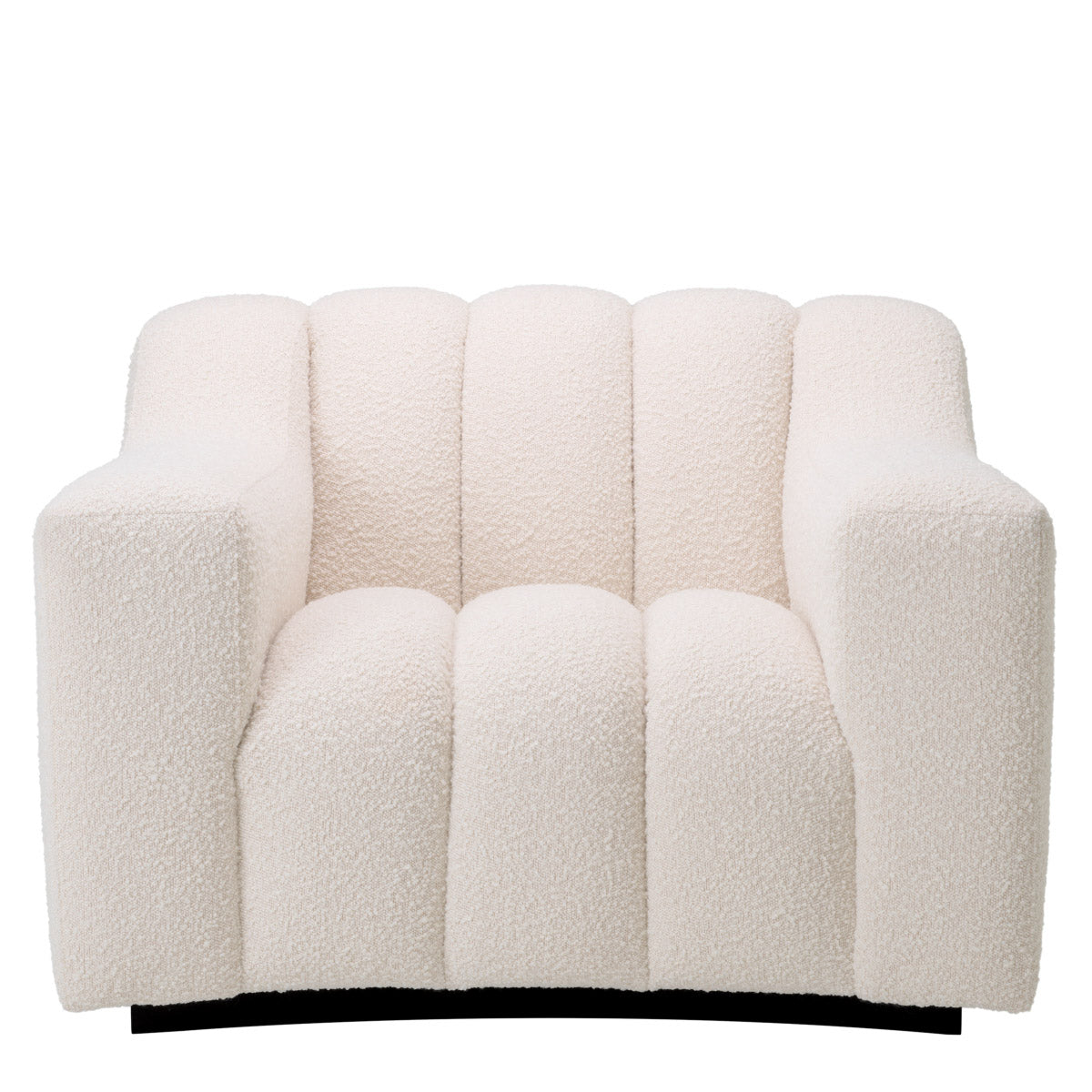 Eichholtz Chair Kelly cream-coloured bouclé upholstery. Featuring a gently curved design and deep channel stitching, this lovely armchair