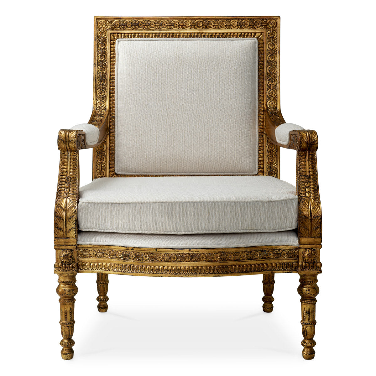 Eichholtz Chair Louis Art. This chair, with its antique gold finish and sentier cream upholstery, pays homage to