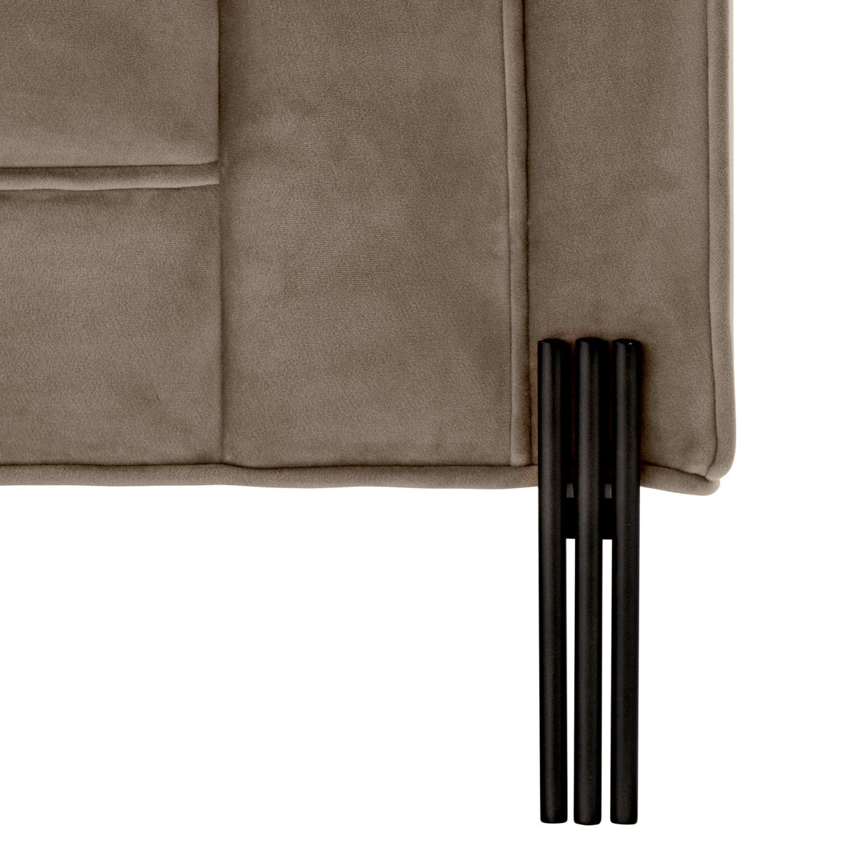 Eichholtz Chair Sienna mellow Savona greige velvet, with two square throw cushions. Black finished legs add extra glamour