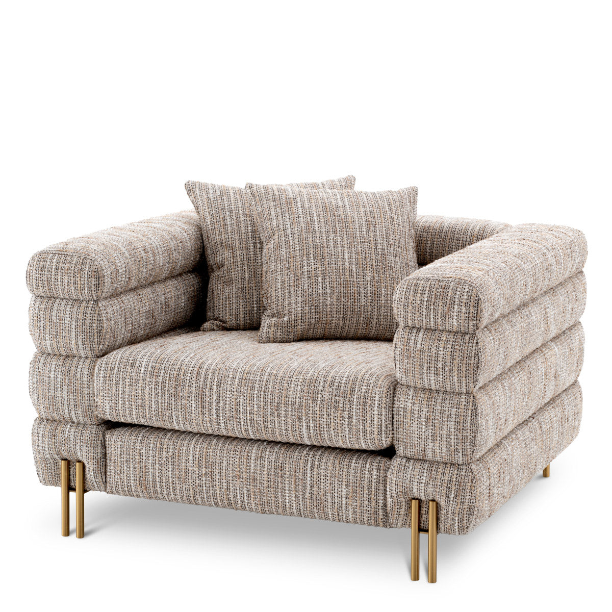 Eichholtz Chair York Featuring a Mademoiselle beige upholstery and brushed brass legs, the wonderful York Chair oozes a