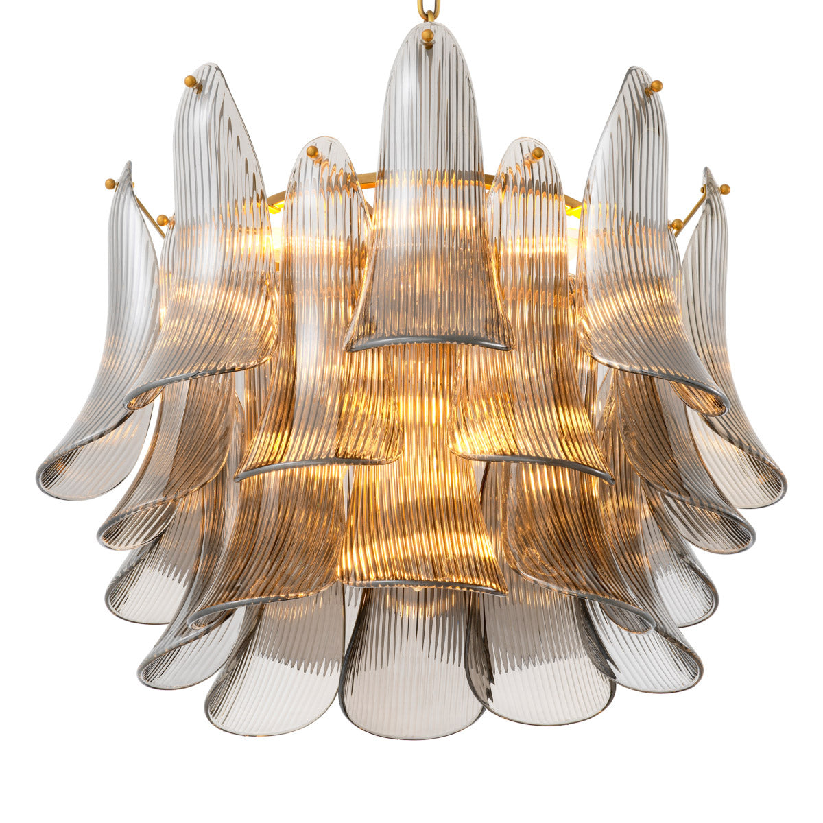 Eichholtz Chandelier Amun brushed-brass finish and smoke glass, this chandelier exudes historical elegance and contemporary sophisticatio...