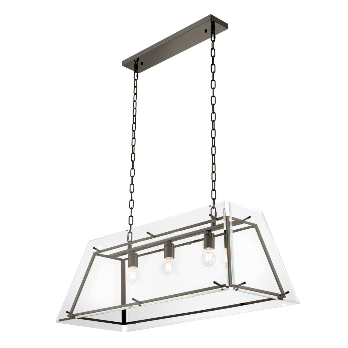 Eichholtz Chandelier Azure L bare essence of illumination, this tapered cage with bronze finish and bevelled clear glass panels