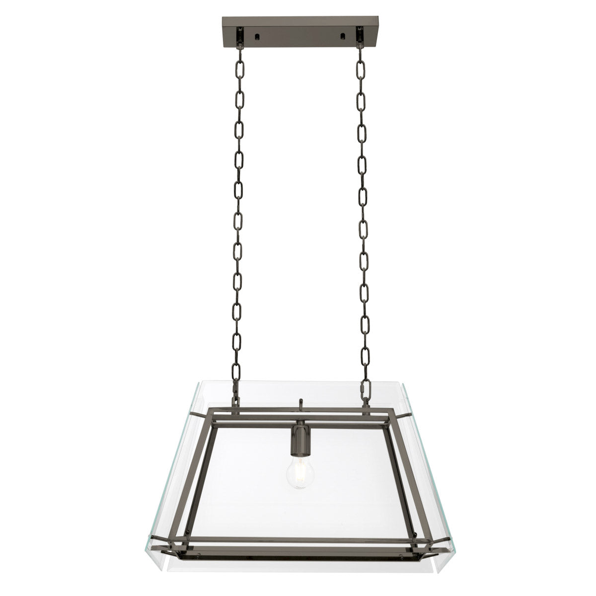 Eichholtz Chandelier Azure S bare essence of illumination, this tapered cage with bronze finish and bevelled clear glass panels