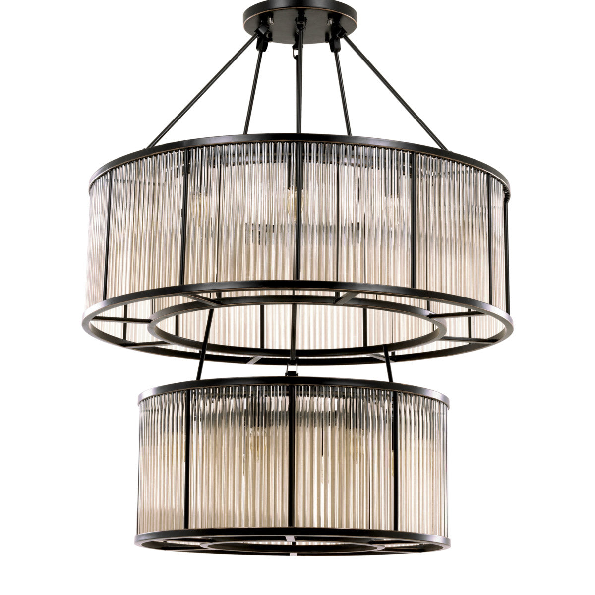 Eichholtz Chandelier Bernardi space in a sparkling way. With two ascending tiers of sparkling glass shades, each shade