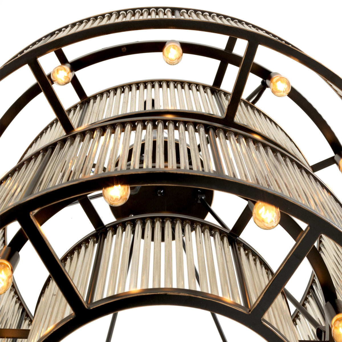 Eichholtz Chandelier Bernardi is encased in drum-like dark bronze fittings for an elegant contrast. Chandelier Bernardi Crafted by
