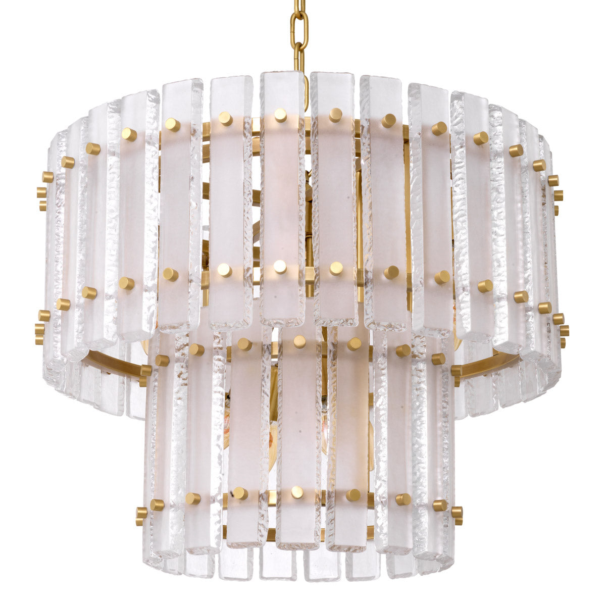 Eichholtz Chandelier Blason contemporary interiors. This antique brass finish chandelier, embellished with thick frosted glass plates, ca...