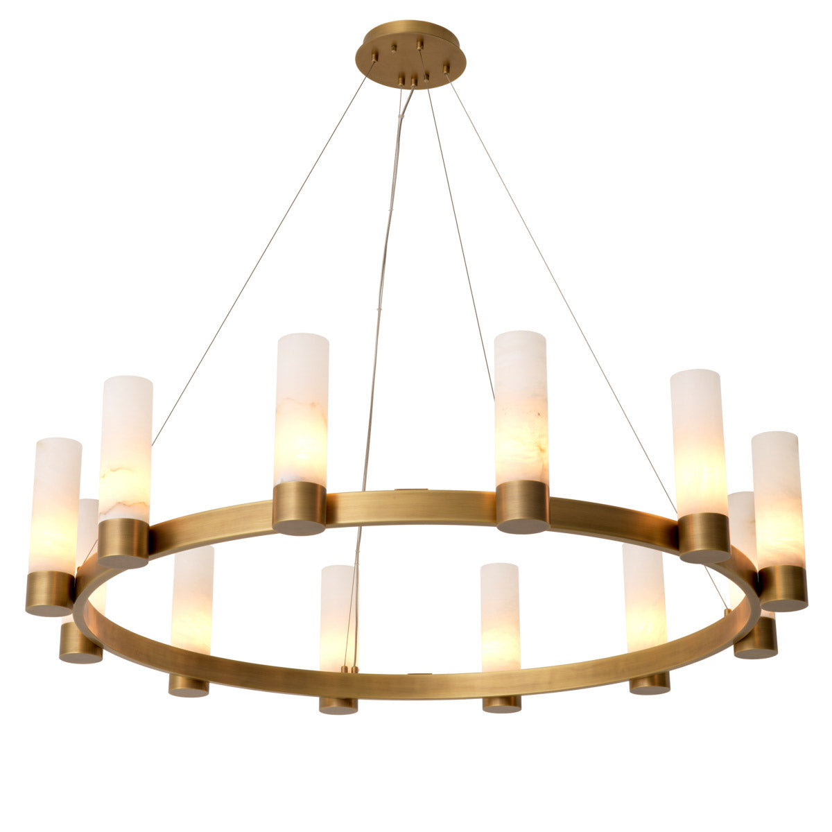 Eichholtz Chandelier Castro 12 radiant alabaster cylinders that gracefully emit light, it creates a celestial display of beauty