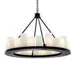Eichholtz Chandelier Commodore Round link ceiling canopy. It features a plate with 24 tapered faux pillar candles which suggest